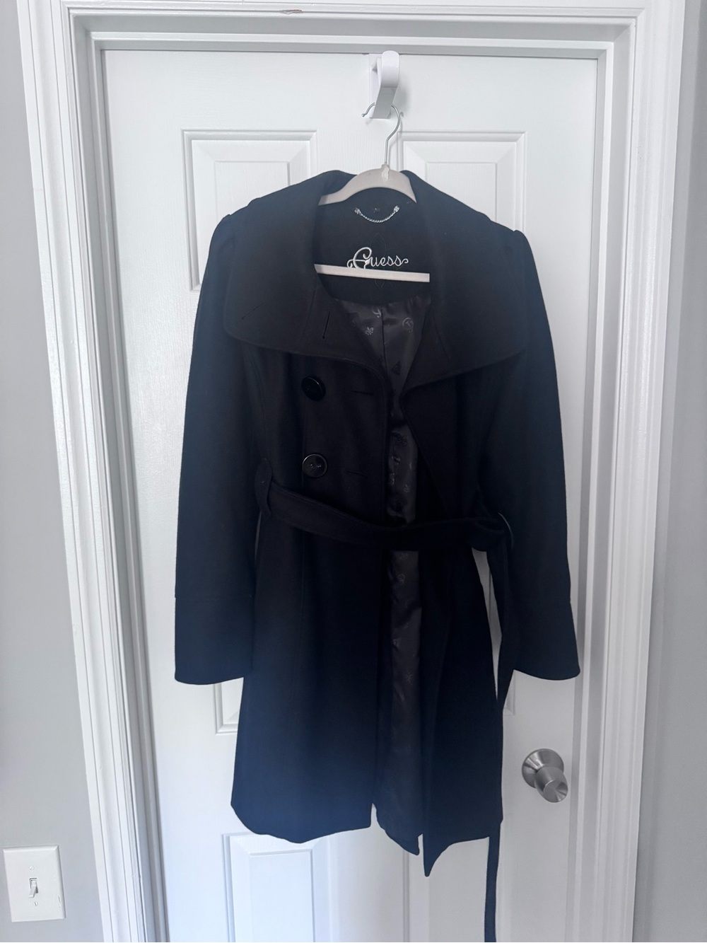 GUESS Black Double-Breasted Trench Coat with Belt